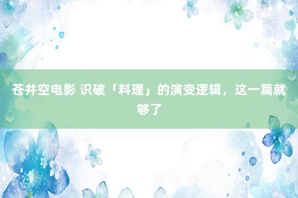 苍井空电影 识破「料理」的演变逻辑，这一篇就够了